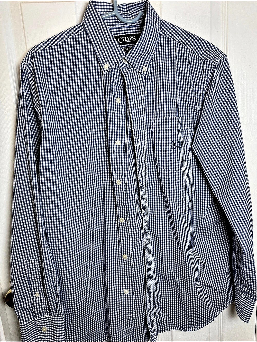 Chaps Men's Gingham Button Down Shirt Blue & White Medium